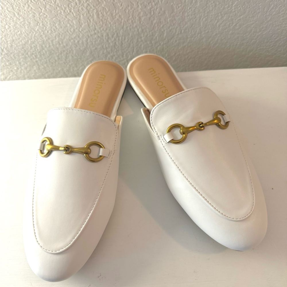 Minorsu White Mule Flat Loafers